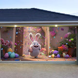 Easter Garage Door Banner Cover, Easter Bunny Colorful Eggs Spring Party Backdrop Decor, Garage Door Cover For Outdoor Yard Holiday Decoration (Cute Bunny)
