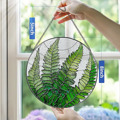 8-Inch Stained Glass Ornament, Stained Glass Window Hanging, Window Hanging Decor Suncatcher, Fern Plant Ornament | Christmas, Mother's Day, Birthday | Gifts for Mom, Grandma Gifts, Plant Lover Gift
