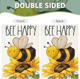 BEE HAPPY Garden Flags for Outside, Summer Watercolor Bee with Sunflower Yard Decoration, Small Seasonal Outdoor Decor for Farmhouse Holiday,12x18 Inch Double Sided