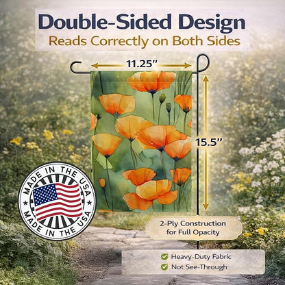 Caroline's Treasures California California Poppies in Watercolor Garden Flag Mailbox Flag Decorative Yard Flag Banner Outside Patio Artwork Yard Flower Beds, Garden Size, Multicolor
