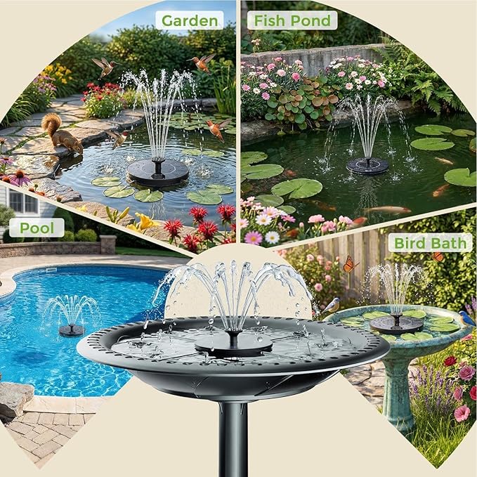 Solar Fountain for Bird Bath: Floating Mini Solar Powerd Water Fountain Outdoor with 6 Nozzles 2026 Upgraded Mini Fountains Pump for Brids Bath Garden Pond Pool