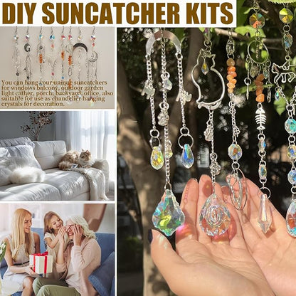 DIY Suncatchers, 450 pcs Sun Catchers Making Supplies Kit Art and Crafts for Adults Prism Hanging Decorative Suncatcher with Crystals Rainbow Maker for Indoor Windows Office Home Decor (Cat)