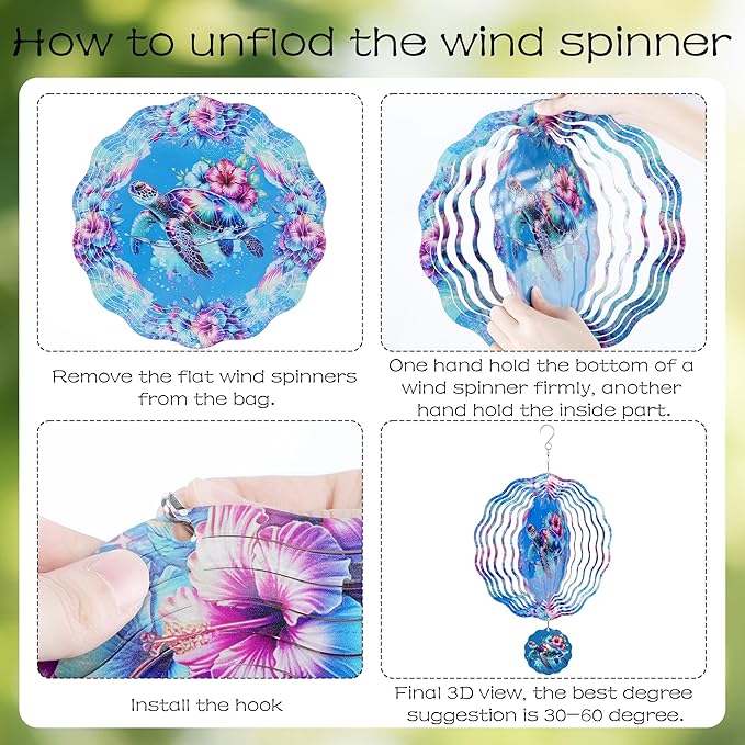Sea Turtle Wind Spinner - Outdoor 3D Hanging Decor for Yard Garden Patio Porch Metal Kinetic Spinning Ornaments Indoor Outside Art Sculptures Birthday for Women Mom Grandma