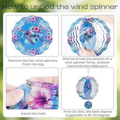 Sea Turtle Wind Spinner - Outdoor 3D Hanging Decor for Yard Garden Patio Porch Metal Kinetic Spinning Ornaments Indoor Outside Art Sculptures Birthday for Women Mom Grandma