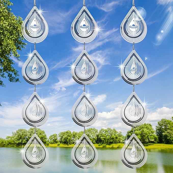 12Pcs Bird Scare Discs, 3 Set Highly Reflective Hanging Wind Spinners Outdoor Metal Bird Reflectors for Outside Garden Decor Lightweight Bird Devices to Scare Birds Away from Yard Porch
