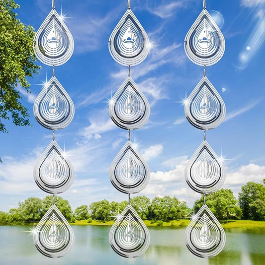 12Pcs Bird Scare Discs, 3 Set Highly Reflective Hanging Wind Spinners Outdoor Metal Bird Reflectors for Outside Garden Decor Lightweight Bird Devices to Scare Birds Away from Yard Porch