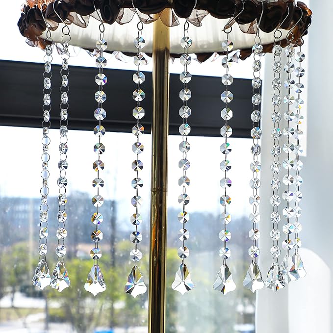 KANPURA 1ft Crystal Garland Strands,Hanging Chandelier Maple Leaf Crystals with 14mm Clear Octagon Chain Decorations for Christmas, Winter Party,Chandelier Centerpiece(10 Pack)