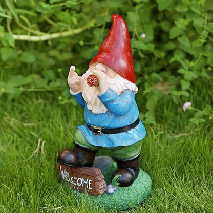 Panven Gnomes Garden Decor, 13.5" Tall Solar Large Inappropriate Funny Gifts Gnome Outdoor Statues for Yard, Patio, Lawn, Outside Naughty Gnome Garden Decorations Gift for Men Women