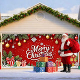 IVN Christmas Garage Door Cover Decoration 13x6ft Red Background Pine Garland Gifts and Gold Ornaments Merry Christmas Winter Garage Door Banner Home Door Front Yard Decor for Xmas Eve Holiday Outdoor