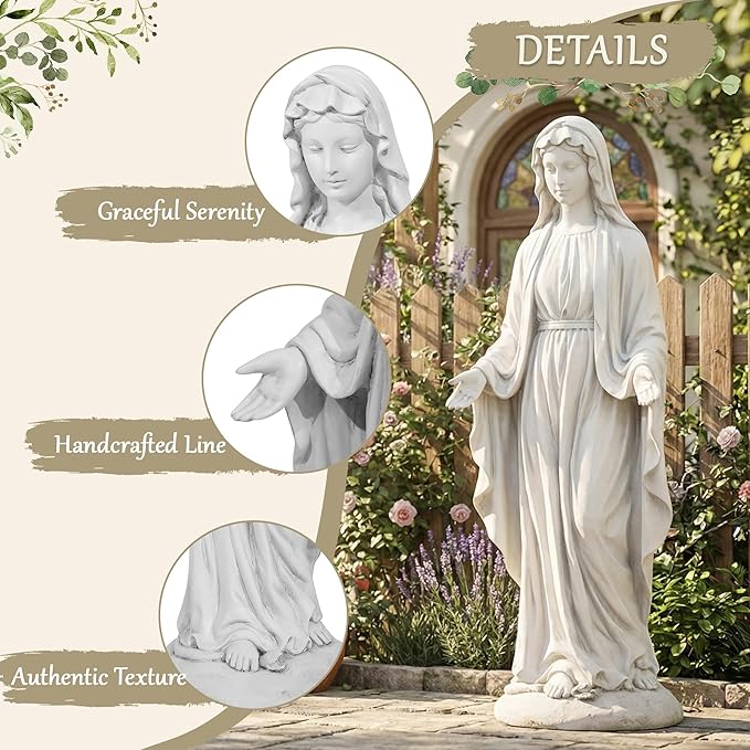 Virgin Mary Statue Outdoor 30 Inch Tall Large Religious Garden Statue, Blessed Mother Outdoor Decorations Statue, Virgen De Guadalupe Statues for Yard, Patio, Home Decor
