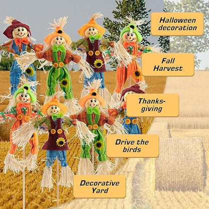 ZAUGONTW 6 PCS Halloween Scarecrow Decorations - Outdoor, Fall Harvest, Standing Scarecrow for Garden, Home, School, Yard, Porch, Thanksgiving Decor