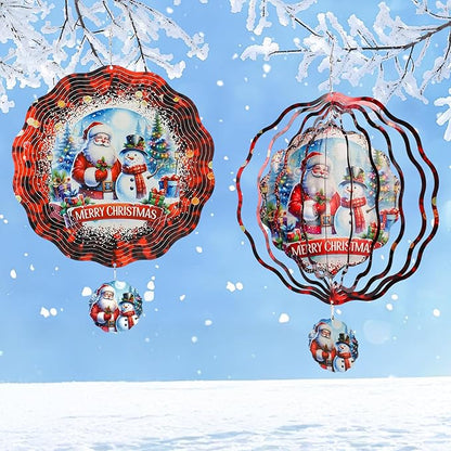 Christmas Wind Spinners Outdoor - Xmas Gifts for Women Mom Men, 3D Cute Snowman Santa Winter Wind Spinner for Yard Garden Decor, Hanging Kinetic Metal Wind Spinners 12 Inch
