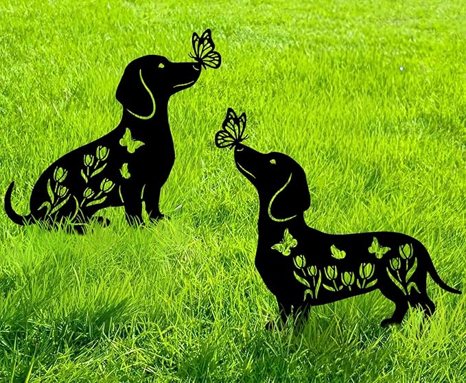Dachshund Metal Decorative Garden Stakes for Memorial Yard Art, Lawn Ornaments,Outside, Patio, Outdoor Decor, Garden Decorations 2 PCS