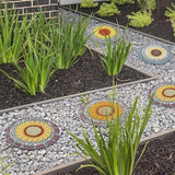 PINPON 4 Pack Sunflower Stepping Stones – 10 Inch Cement Garden Pavers with Colorful Pebble Border, Hand-Painted Outdoor Walkway Stones, Weather-Resistant Decorative Path Stones for Patio & Yard