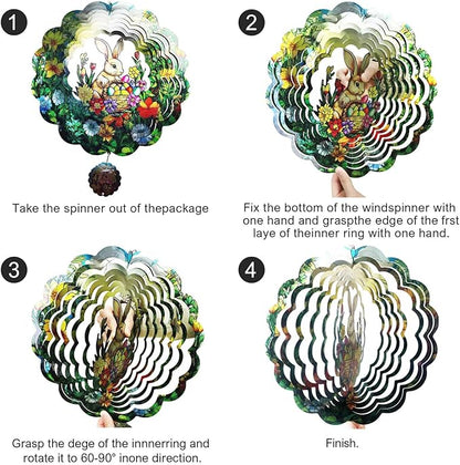 Easter Bunny Wind Spinners Outdoor Hanging Ornament Gifts, 12 inch 3D Eggs Easter Wind Kinetic Sculpture for Outdoor & Indoor, Yard Art, Garden Decoration