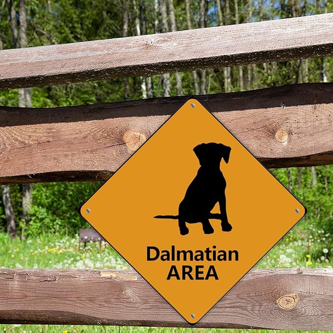 Dalmatian Crossing Sign Caution DalmatianDog Xing Sign Street Sign Wildlife Novelty Road Fence Wall Decor Warning Metal Tin Sign For Indoor Outdoor 15x15in