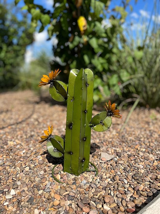 Mini Metal Saguaro - Garden Art (Olive)