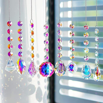 KANPURA 9 PCS Crystal Rainbow Suncatchers, Hanging Crystals Sun Catchers with Chain for Windows, Colorful Suncatcher Prism Pendant Hanging Crystals for Home Christmas Tree Decor