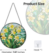 AELS Stained Glass 7.87" Round Suncatcher, Colorful Sun Catcher for Home Garden Window Decor, Window Hanging Ornament Gift for Friends and Family, Yellow Blossom