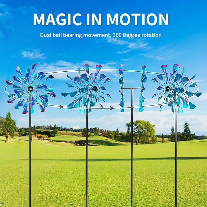 Decoroca Wind Spinner Choice for Families - 72in Large Outdoor Metal Wind Spinners - Pretty Outdoor Decor Birthday Loves - 21" W x 72" H (Double Blades)