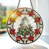 Bimkole Christmas Tree Stained Glass Suncatcher Window Hanging - Leaves Indoor Window or Doorway Decoration - Handmade Sun Catcher Decor for Garden Home Christmas & Birthday Gifts 7.87x7.87 inch
