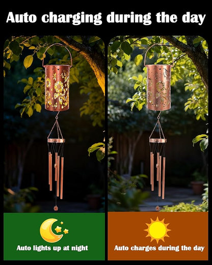 Butterfly Solar Wind Chimes - Metal Sunflower Windchimes with Lantern Outside Hanging Solar Lights Decor Gifts Garden Lawn Patio Yard Decoratoin Christmas Birthday Gift for Women Mom Grandma