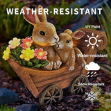 PRETMANNS Solar Garden Outdoor Statue Bunny Decor with Lights - Rabbit Lawn Ornament for Outside Yard Patio - Animal Figurines Gift for Mom Grandma - Waterproof Resin Garden Statues Outdoor - Medium
