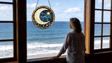 Funoasis Stained Glass Window Hanging 6.3 Inches Suncatcher - Deep Blue Sky A Crescent Moon and Many Stars Ornaments Sun Catcher Home Decor Women Birthday