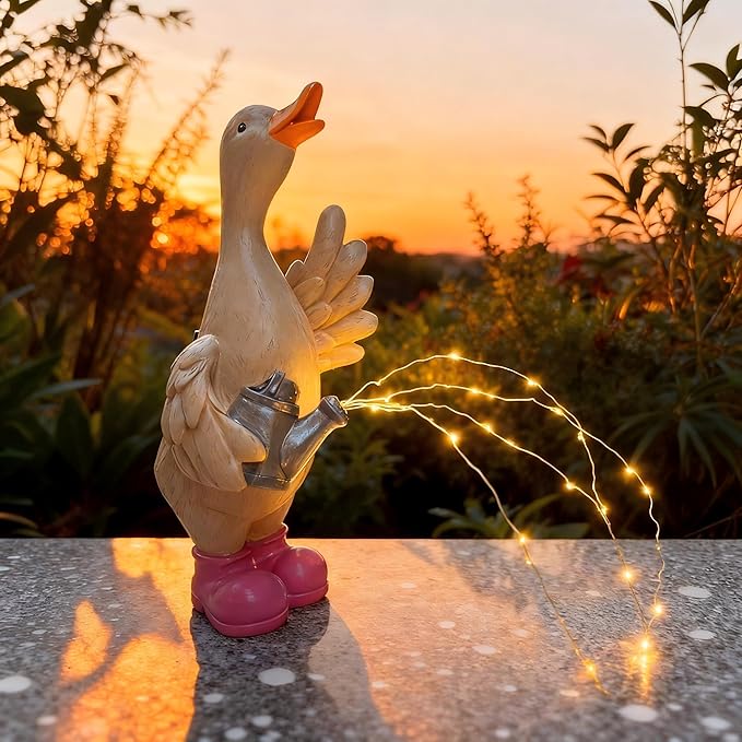 Solar-Powered Goose Garden Statue - Outdoor Goose Decor with Solar Light, Resin Solar Garden Statue Waterproof for Porch, Patio, Lawn - Goose Figurine Gift for Moms, Grandmas, Women Gardening Lovers
