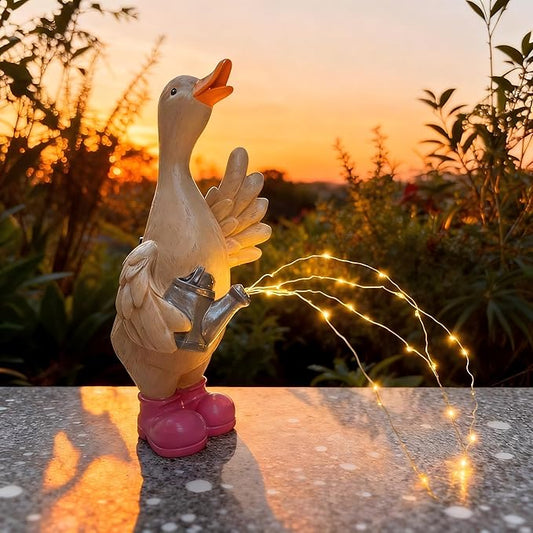 Solar-Powered Goose Garden Statue - Outdoor Goose Decor with Solar Light, Resin Solar Garden Statue Waterproof for Porch, Patio, Lawn - Goose Figurine Gift for Moms, Grandmas, Women Gardening Lovers