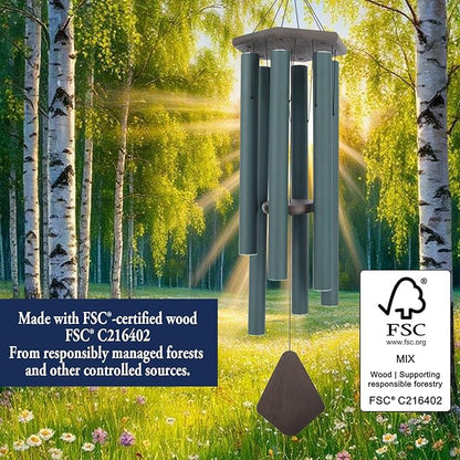 Wind Chimes Outdoor Large Deep Tone,Sympathy Wind Chime Outdoor, Memorial Wind-Chime with 6 Tuned Tubes, Elegant Chime for Garden, Patio, Balcony and Home Decor, Matte Green