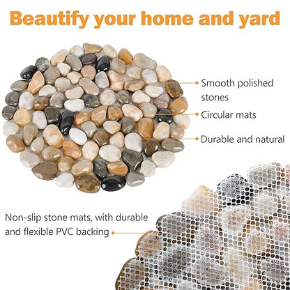 River Rock Stepping Stones Outdoor for Garden Walkway, 10 inch Diameter 6 Pcs Round Shape Paver Step Stones Polished Pebble River Stone Mat for Yard Lawn Patio Pathway Walk Way - Multi-Color