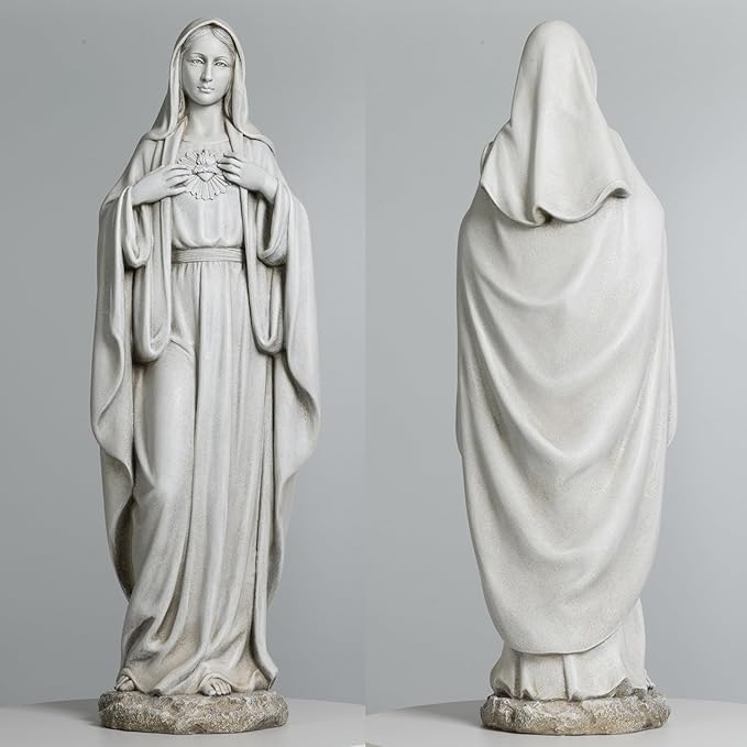 BC Catholic Immaculate Heart of Virgin Mary Statue, 24.5" H Large Holy Mother Statue for Garden, Mother Mary Outdoor Décor for Yard Patio Lawn Hallway, Catholic Gift, Handpainted by Buildclassic