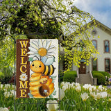 Dyrenson Welcome Spring Summer Bumble Bee 28 x 40 House Flag Double Sided, Daisy Flower Honeycomb Garden Yard Decorations, Farmhouse Honey Floral Burlap Outdoor Decor Decorative Large Flag