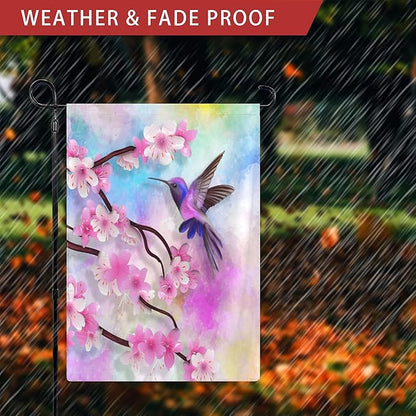 Spring Hummingbird Garden Flags 12x18 Double Sided, Small Cherry Blossoms Yard Flag for Farmhouse Front Porch Lawn Outdoor Holiday Decor