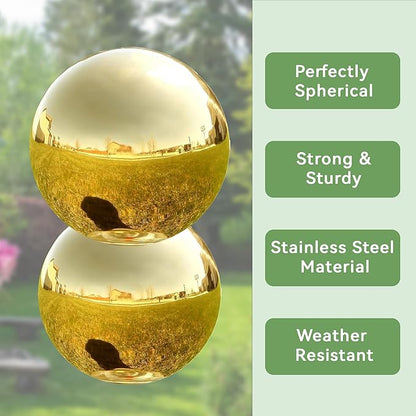 Lily's Home Stainless Steel Gazing Globe Mirror Ball, Colorful and Shiny Addition to Any Garden or Home. Shiny Gold.