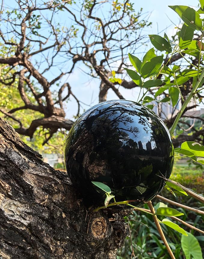 Gazing Ball for Garden Decor - 8-Inch Hollow Metal Sphere for Outdoor & Indoor Use, Patio, Yard, Flower Bed Accent Piece (Black)