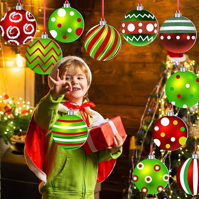 Rtteri 30 Pcs Christmas Outdoor Yard Ornaments 4.9 Inch Double Sided Lawn Decorations Red Green Christmas Hanging Ornaments Plastic Holiday Decorations for Xmas Home Yard Tree Porch Decor