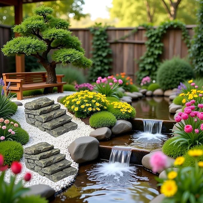 2Pcs Mini Resin Bridge Stair Stone Straight Bridge Stairs Stone Steps Garden Fairy Ornament Flower Pot Plant Micro Landscaping Outdoor Statues Decor Bonsai Craft Straight Stairs
