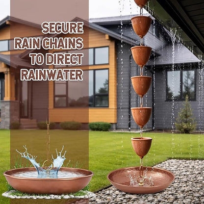 Shimeyao 11 Inch Brass-finished Rain Chain Basin - Aluminum Alloy Rain Basin Catcher with Drainage Holes & 20cm Chain Garden Decor