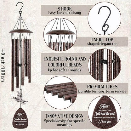Aunt Gifts Wind Chimes - Metal Hummingbird Windchimes with Card Indoor Outdoor Hanging Decor for Garden Patio Yard Balcony Backyard Appreciation Birthday Gift for Aunts from Niece Nephew