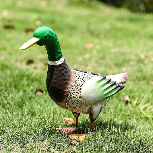 Solar Ducks Outdoor Statue, Hand-Painted Iron Mallard Duck Sculpture, 9.8 x 11.22 Inches Garden Yard Lawn Art Decor for Indoor Outdoor Home Patio Decor Accent