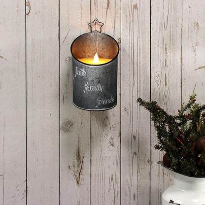 CVHOMEDECO. Vintage Galvanized Can Flameless LED Candle, Real Wax in Antique Galvanized Jar FFF Flickering Candle with Remote Control for Tabletop Wall Decor. H 8 Inch, Gray