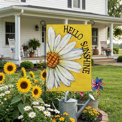 CROWNED BEAUTY Summer Garden Flag Daisy Double Sided 12x18 Inches Small Burlap Seasonal Welcome Yard Porch Decoration for Outside (Yellow)