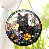 Black Cat with Flower Acrylic Suncatche Sun Catchers Indoor Windown Suncatchers for Windows Hanging Christmas Suncatchers Window Decor Outdoor
