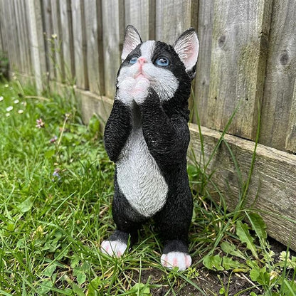Elenon Cat Garden Statue Decorative for Yard, Praying Black & White Cat Figurines Home Lawn Decor, Patio Kitten Tuxedo Statues Pets Memorial Ornament for Cat Lovers