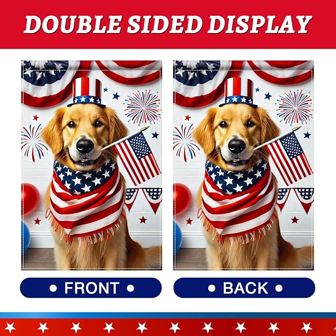 BlissYard 4th of July Garden Flag Golden Retriever Dog Patriotic Garden Flag 12x18 Double Sided American Flag Welcome Yard Flag Outdoor Memorial Day Independence Day Decorations