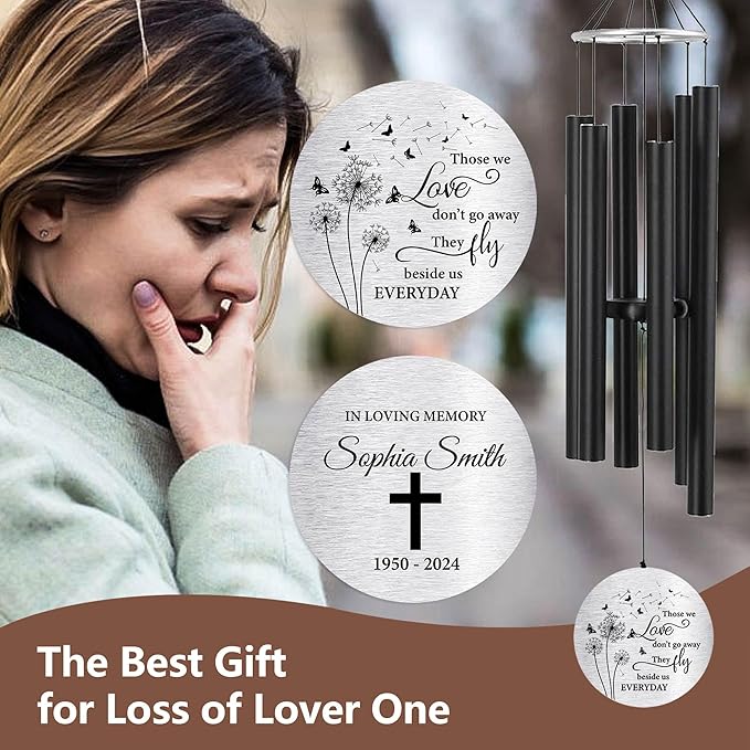 ASTARIN Personalized 30" Bereavement Wind Chimes for Outside, Memorial Gift in Remembrance of a Loved One, Sympathy Gift for Loss of Mother Father Husband, Garden Patio Decor