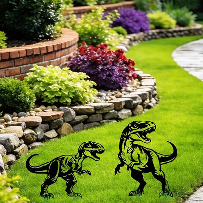 GLOBLELAND 2 Pcs Dinosaur Garden Stakes Animals Metal Decorative Garden Stakes Metal Yard Signs Decoration for Lawn Patio Yard Garden Decor