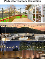 2 Pack String Light Poles for Deck, 5Ft Heavy-Duty Metal Deck Light Poles for Outside with Fixing Clips, Lighting Hanging Post Accessories for Patio Decor Garden Backyard Yard Fence Porch Decorations